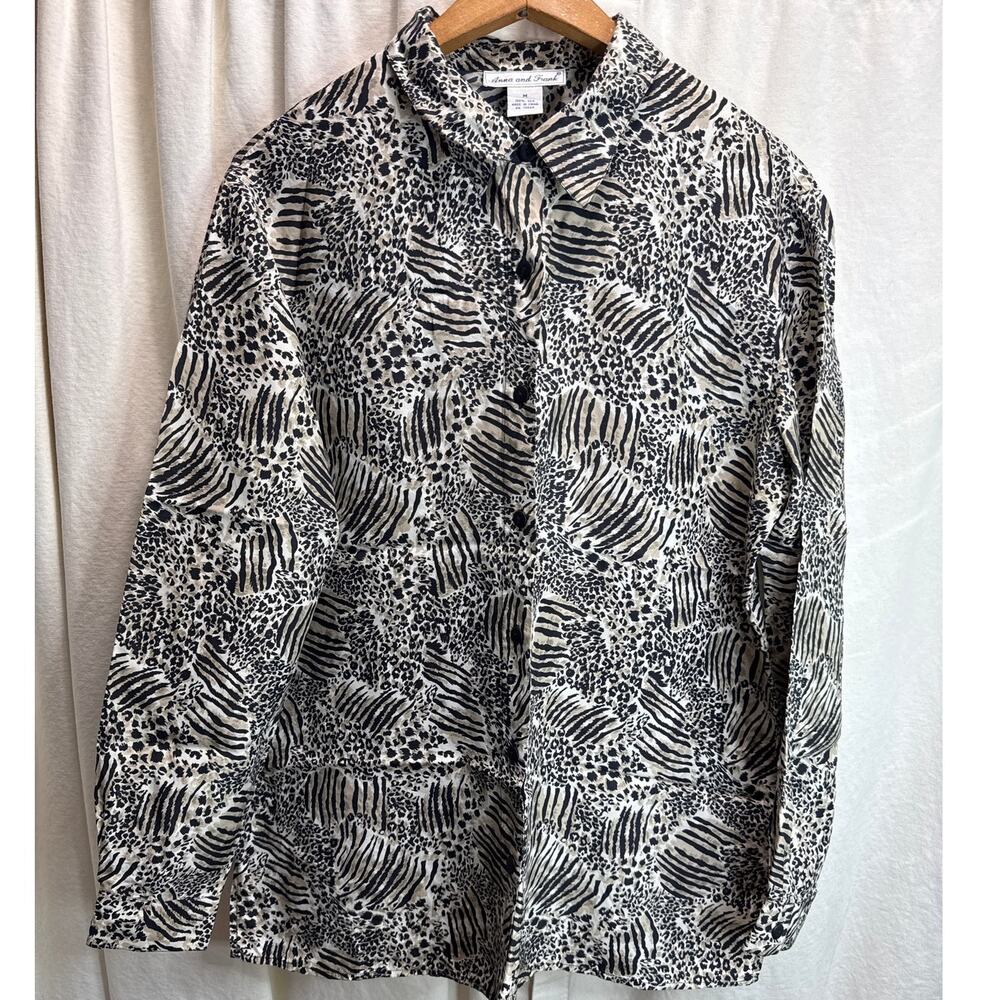 Anna and Frank Vintage 90's Animal Print * 100% Silk * Long Sleeve Blouse Medium